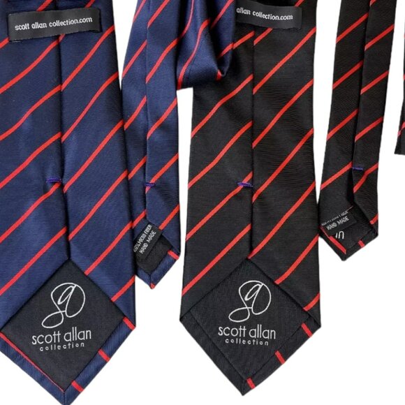 2 Scott Allan Collection Men's Necktie Tie Microfiber BlueBlack Red Striped - Picture 6 of 6